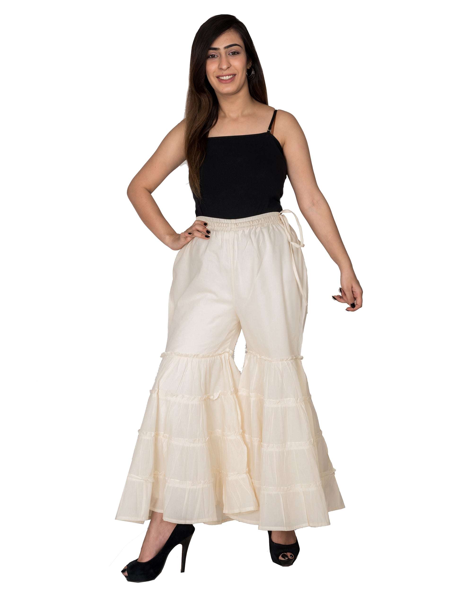 Off-White Cotton Sharara Pants Design by Anantaa By Roohi Trehan at  Pernia's Pop Up Shop 2024